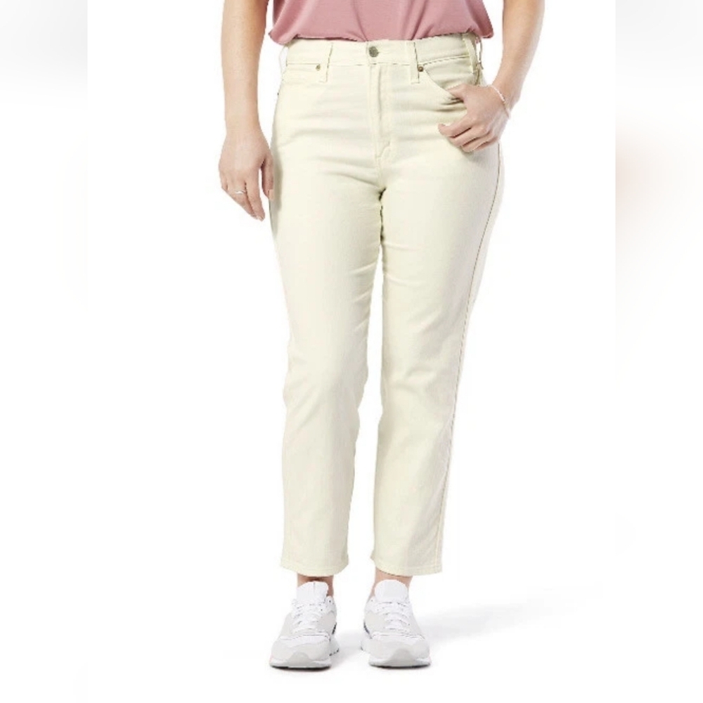Signature Levi Strauss Womens 20 W35 Heritage High Rise Straight Jeans Cream.